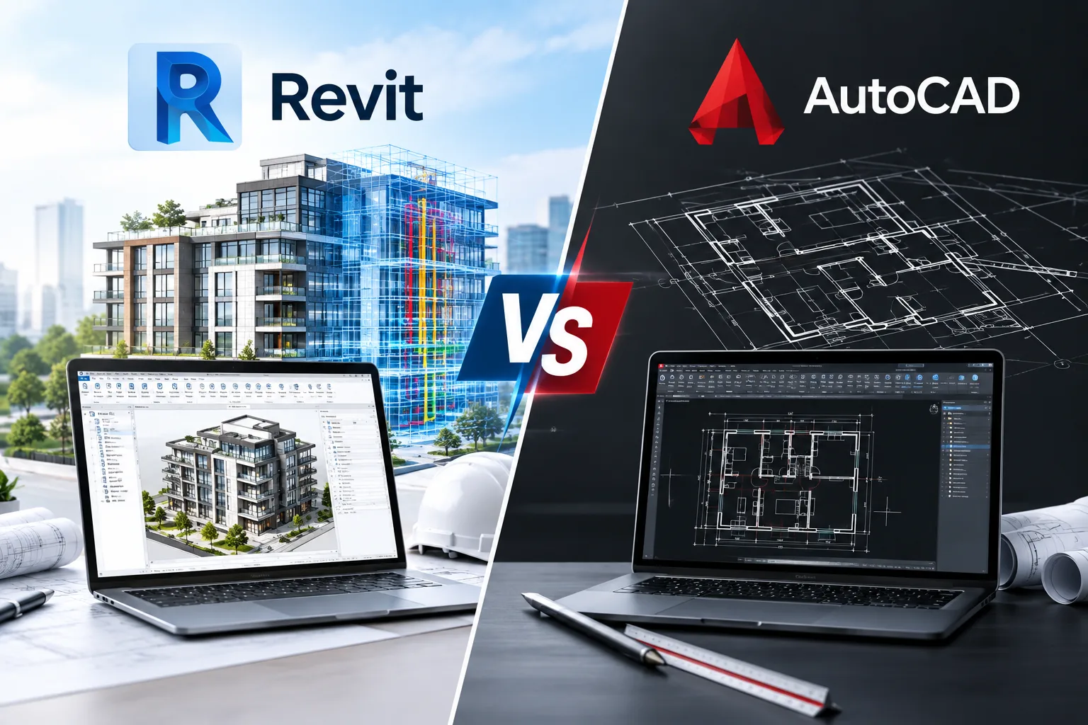 Comparison table of Revit 3D parametric modelling versus AutoCAD 2D drafting