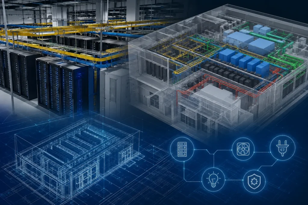 BIM for Data Centers showcasing 3D data center modeling and integrated MEP systems