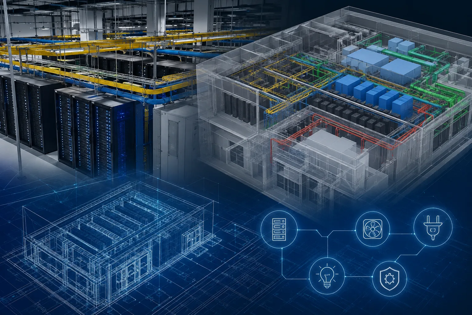 BIM for Data Centers showcasing 3D data center modeling and integrated MEP systems